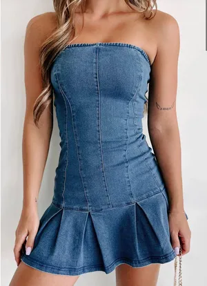 Strapless Denim Dress Blue thumbnail 2