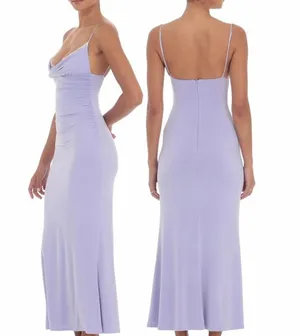 Lucy in the Sky Purple Ruched Cow Neck Maxi Dress thumbnail 4