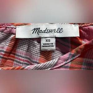 Madewell Orange White Plaid Shirred Cotton Blouse Size XS Oversized Boxy‎ EUC thumbnail 5