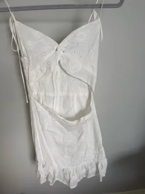 White eyelet lace mini dress with cut-out design thumbnail 3