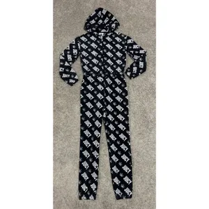 Y2K JUICY COUTURE Velvet Logo Print Hooded Jumpsuit Black Velour Vintage Glam XS thumbnail 2