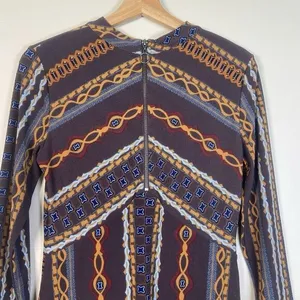 Free People Bloom Geometric Chevron Print Long Sleeve Mock Neck‎ Mini Dress S thumbnail 6