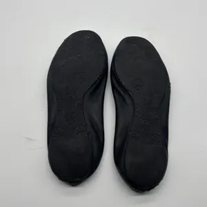 Tory Burch Minnie Travel Ballet Flats Black Leather Silver Logo Medallion thumbnail 5