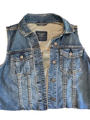 Abercrombie & Fitch Distressed Denim Vest, Small, NWT thumbnail 1
