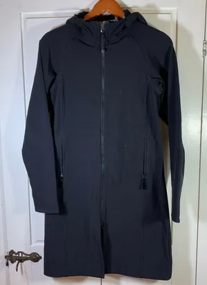 Lululemon Soft Shell Black Hooded Full Zip Long Jacket Coat Womens‎ 4 Minimalist thumbnail 1
