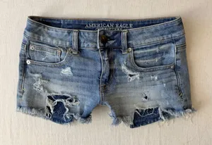 American Eagle Distressed Super Stretch Low Rise Shortie Denim Shorts Womens 2 thumbnail 1