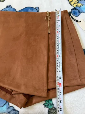 Haute Monde Size S Brown Faux Suede Wrap Mini Skort Gold Ring Zip Western Boho thumbnail 8