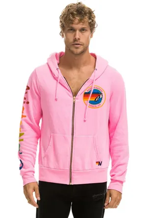 Aviator Nation Full Zip Hoodie Unisex Neon Pink Long Sleeve Pockets Logo Print L thumbnail 3