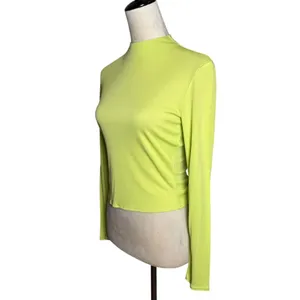 FNR Lime Green‎ Long Sleeve Mock Neck Cropped Top M | Y2K Dopamine Made in USA thumbnail 4