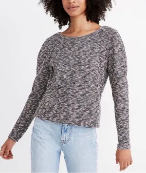 Madewell‎ Top Size XS Multicolored Knit Pleated Puff Shoulders Long Sleeve thumbnail 1