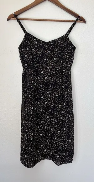 Express Vintage 90s Goth Black Floral Babydoll Slip Dress thumbnail 1