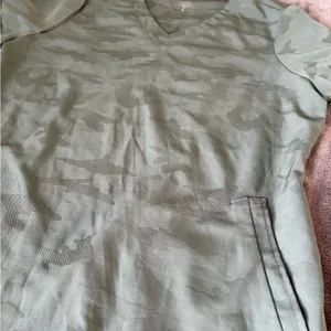 Healing Hands Olive Green Camo Print Two Pocket Scrub Top thumbnail 2