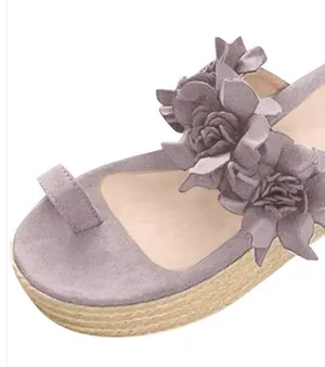 Lilac Lavender Flower Platform Wedge Sandals with Toe Loop Purple Size 7 thumbnail 4