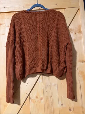 Joseph A. Rust Brown Cable Knit Cropped Sweater Size L thumbnail 9