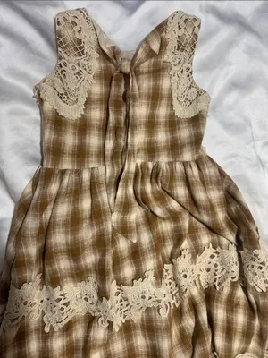 Mia joy Brown Plaid Dress with Cream Lace Yoke thumbnail 4