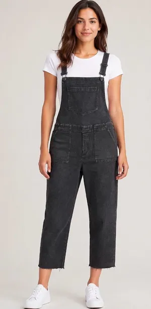 Aerie Corduroy Overalls Women Large Charcoal Gray Relaxed Straight Leg Raw Hem thumbnail 1