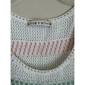 Alice + Olivia Croquet Tank Top Womens Small White Rainbow Stripe Semi Sheer thumbnail 5