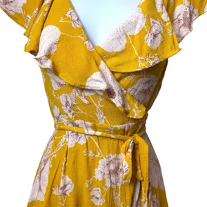 Free People French Quarter Yellow Floral Print Wrap Dress Cottagecore Fairy S thumbnail 4