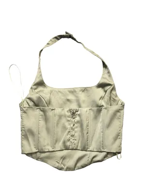 NIA Sage Green Satin Corset Style Halter Crop Top thumbnail 2