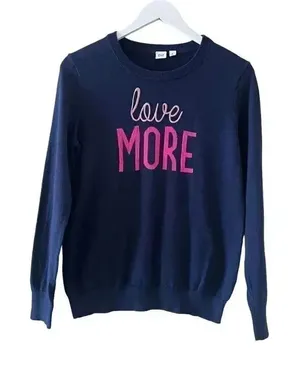 Gap Navy Blue With Pink Lettering Graphic Sweater Long Sleeves Cotton Casual Wom thumbnail 1