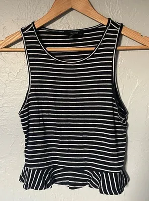 Forever 21 Navy and White Crop Peplum Nautical Tank size‎ Large Fishermancore thumbnail 1