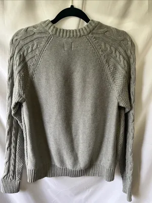 GAP Women's Light Gray Cable-Knit Crewneck Sweater thumbnail 2