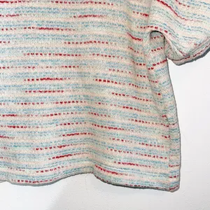 Madewell Puff Sleeve Textured Cream & Multicolor Striped Knit Top thumbnail 5