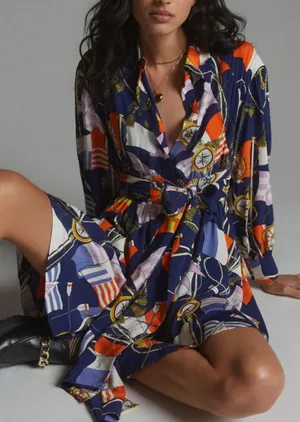 Anthropologie Maeve NEW Nautical Navy Mini Shirtdress thumbnail 1