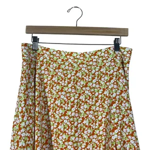 NWT Lulus Floral Print Midi Skirt Orange Green Boho Side Slit Size L thumbnail 2