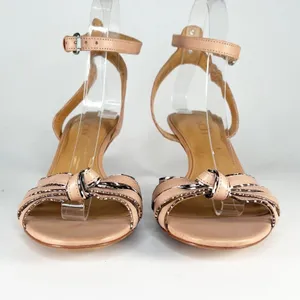 Coach Meg Leather with Snakeskin Tan Beige Leather Sandals Heels Shoes Women 9 thumbnail 2
