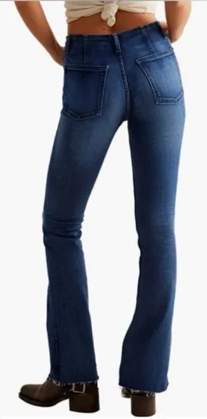 Free People We The Free Level Up‎ High Rise Slit Slim Flare Jeans Size 30 thumbnail 1