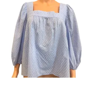 Caslon small square neck popover puff balloon sleeve 3/4 sleeve blouse TB 3084 thumbnail 2