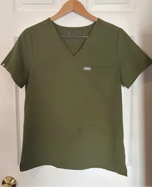 FIGS Women’s Catarina Scrub Top Dark Olive Green Small S [Flawed] thumbnail 1