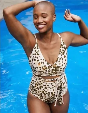 Aerie Leopard Print‎ Wrap One Piece Swimsuit V-Neck Cutout Side Tie Medium thumbnail 1