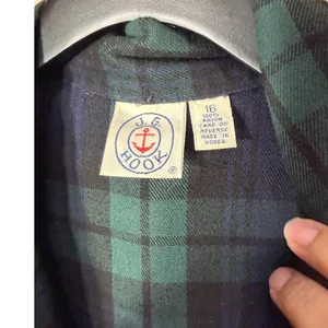 Vintage JG Hook‎ Plaid Rayon Maxi Dress Green Navy Blue Size 16 thumbnail 5