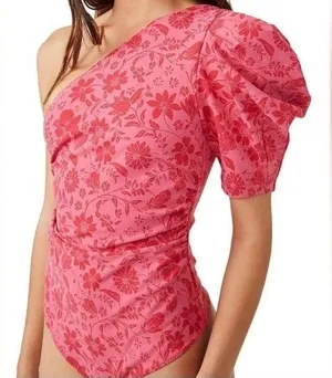 Free People Somethin' 'Bout You Floral One Shoulder Bodysuit Cornflower Small thumbnail 1