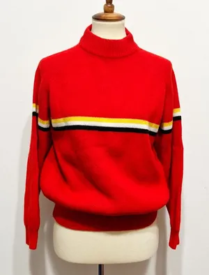 Vintage 70's J.S.I. All American Sportswear red striped ski sweater Size Medium thumbnail 1