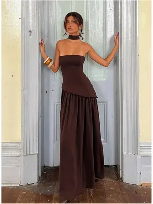 Princess Polly Odela Strapless Drop Waist Maxi Dress Chocolate 6 thumbnail 8
