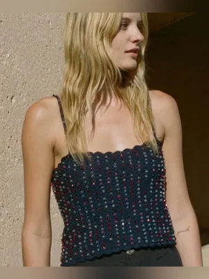 Doen Odina Navy Beaded Knit Crochet Camisole NWT sz XS thumbnail 4