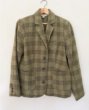 Vintage Women M Green Excellent Plaid Wool Silk Blend 3-Button Blazer Jacket thumbnail 1
