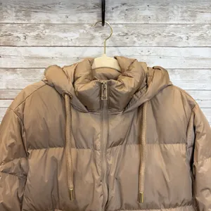 Zara Womens M Jacket Down Puffer Bronze‎ Brown Hooded Oversized Long EUC Pockets thumbnail 14