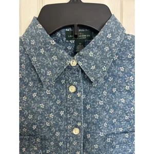 Y2K Ralph Lauren Jeans Co Floral Chambray Cotton Shirt Roll Tab Sleeve M Praire thumbnail 4