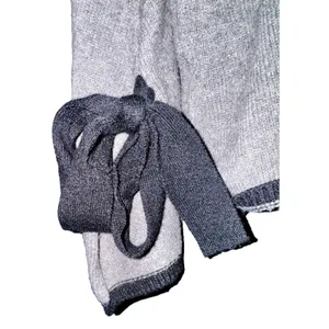 Allison Joy Gray Long Split‎ Tie Bell Sleeve Sweater Women Sz Large Feminine Bow thumbnail 6