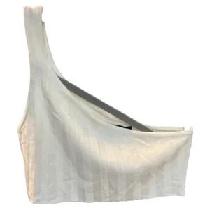 CIDER White One Shoulder Ribbed Crop Top L thumbnail 2