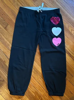 PINK Victoria's Secret Vintage Black Joggers with Heart Accents thumbnail 1