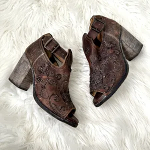 Farylrobin Lorna Embroidered Leather Open Toe Bootie Sz 7.5 thumbnail 9