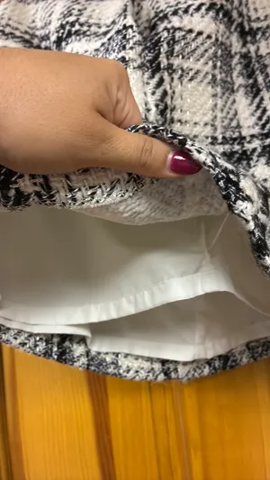 Loft Tweed Skirt Plaid Black White Pocket thumbnail 5