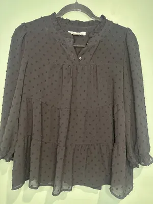 Monteau Los Angeles Womens XL Swiss Dot Tiered Blouse Sheer Boho Romantic thumbnail 1