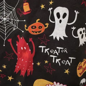 Scrub Top Womens Medium Black Halloween Ghost Pumpkin Print V Neck Tunic thumbnail 4