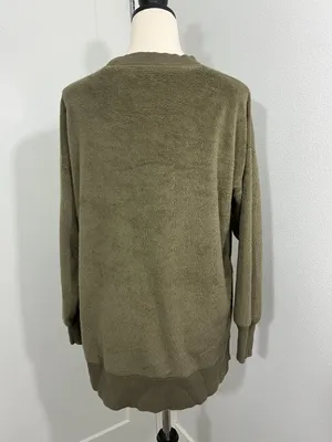 Aerie Extra Small Olive Green Velvety Plush High Crewneck Tunic Sweater thumbnail 3